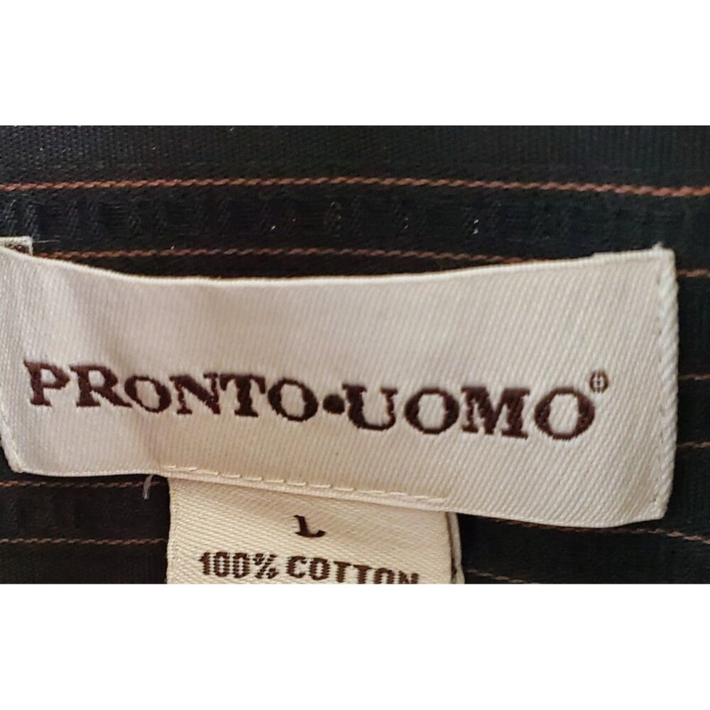Pronto Uomo Men’s Classic Fit Button Down Shirt Black Copper Pinstripe Large - Picture 2 of 7